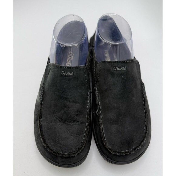 Olukai Moloa Boys Youth‎ Black Leather Slip On Casual Loafers Size 4 See Photos - Picture 2 of 10